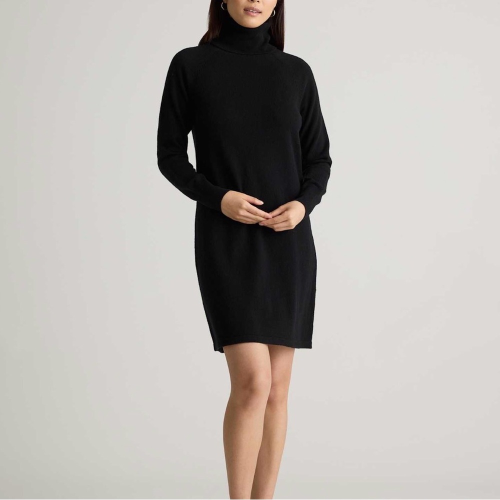 Quince Mongolian Cashmere Turtleneck Sweater Dress, black, sz small